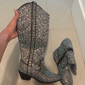 Sparkling Black and Silver Women's Boots